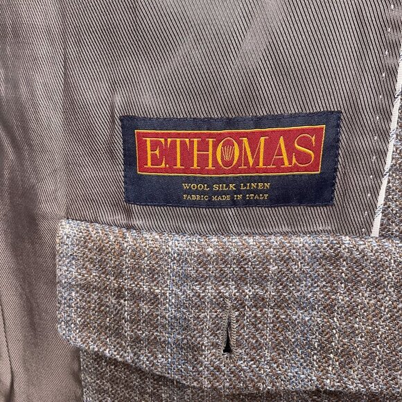 Joseph Abboud Blazer Men 52R Brown Blue Plaid Heritage E Thomas Wool Silk Jacket - Picture 6 of 13